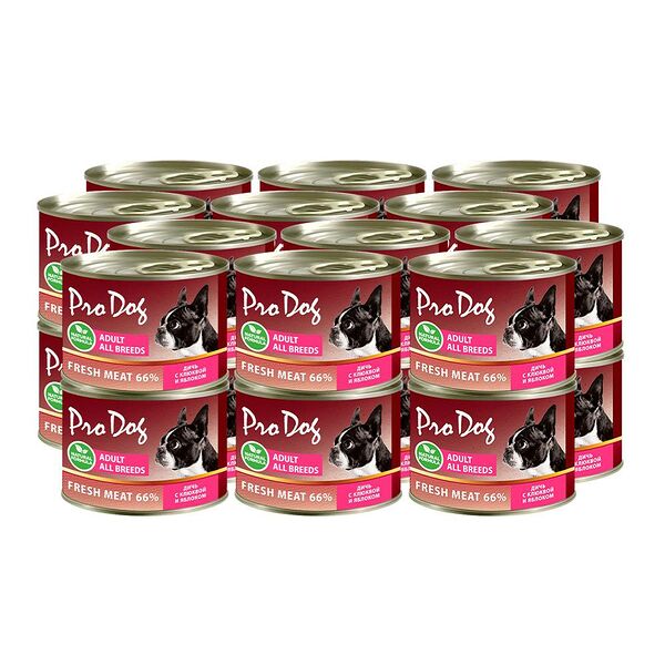 Корм для собак PRO DOG дичь, клюква, яблоко банка 200г (упаковка - 24 шт)