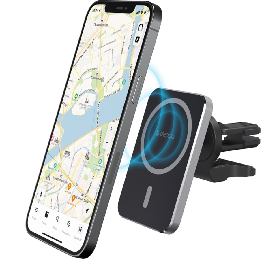 

Автомобильный держатель Deppa Mage Safe Qi для iPhone магнитный черный