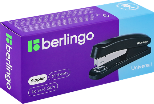 

Степлер BERLINGO Universal №24/6, 26/6 до 30 листов, черный, Арт. H3100