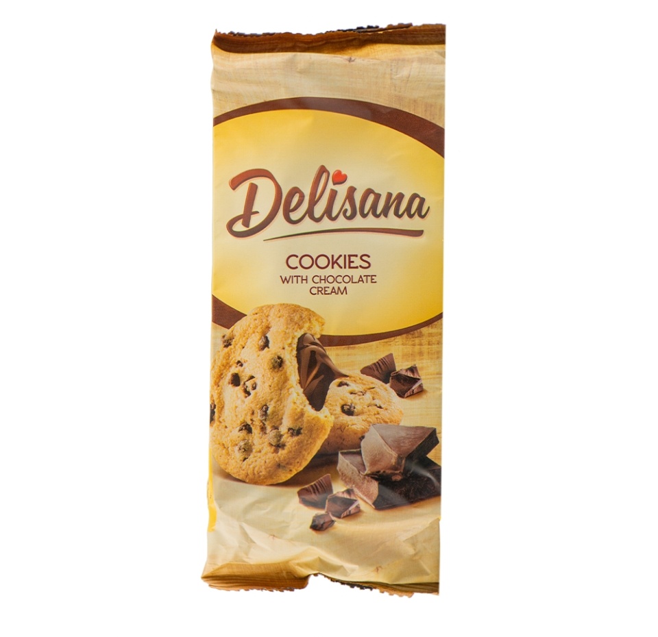 

Песочное печенье Delisana с кусочками шоколада и шоколадным кремом 170 г