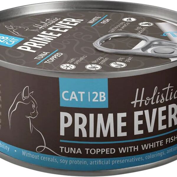 Корм влажный для кошек Prime Ever 2B Тунец с белой рыбой в желе жестяная банка 0.08 кг, Таиланд