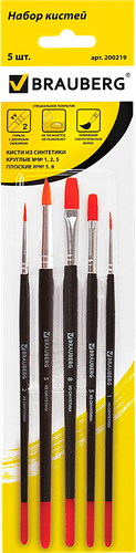 Кисти Brauberg синтетические круглые №1,2,5; плоские №5,8, 5 шт