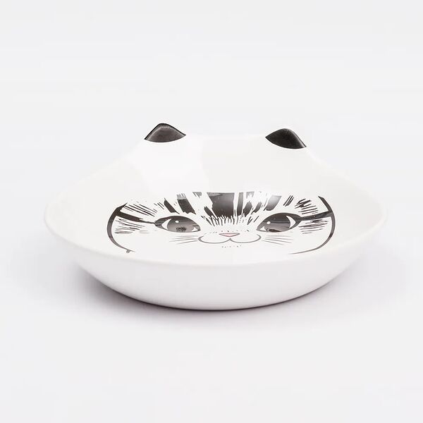 Миска для кошек Petmax Блюдце овал с ушками из белой керамики, 14,8 см