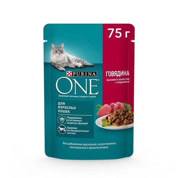 Влажный корм Purina ONE для взрослых кошек с говядиной и морковью 75 г