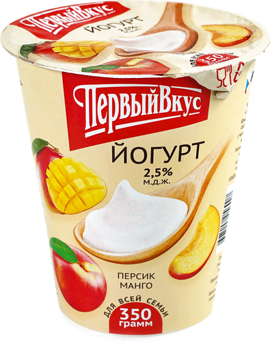 

Йогурт Первый Вкус Персик-Манго фруктовый 2,5% 350 г