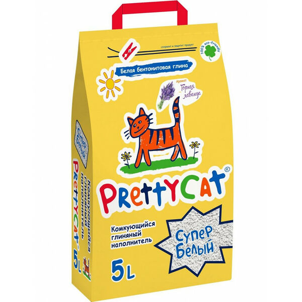 PrettyCat Супер белый наполнитель минеральный комкующийся с ароматом лаванды