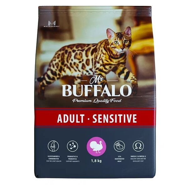 Mr.Buffalo Adult sensitive сухой корм для взрослых кошек с чувствительным пищеварением Индейка