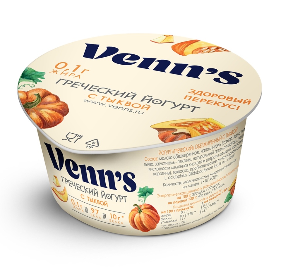 

Йогурт греческий Venn`s с тыквой обезжиренный 0.1% 130 г