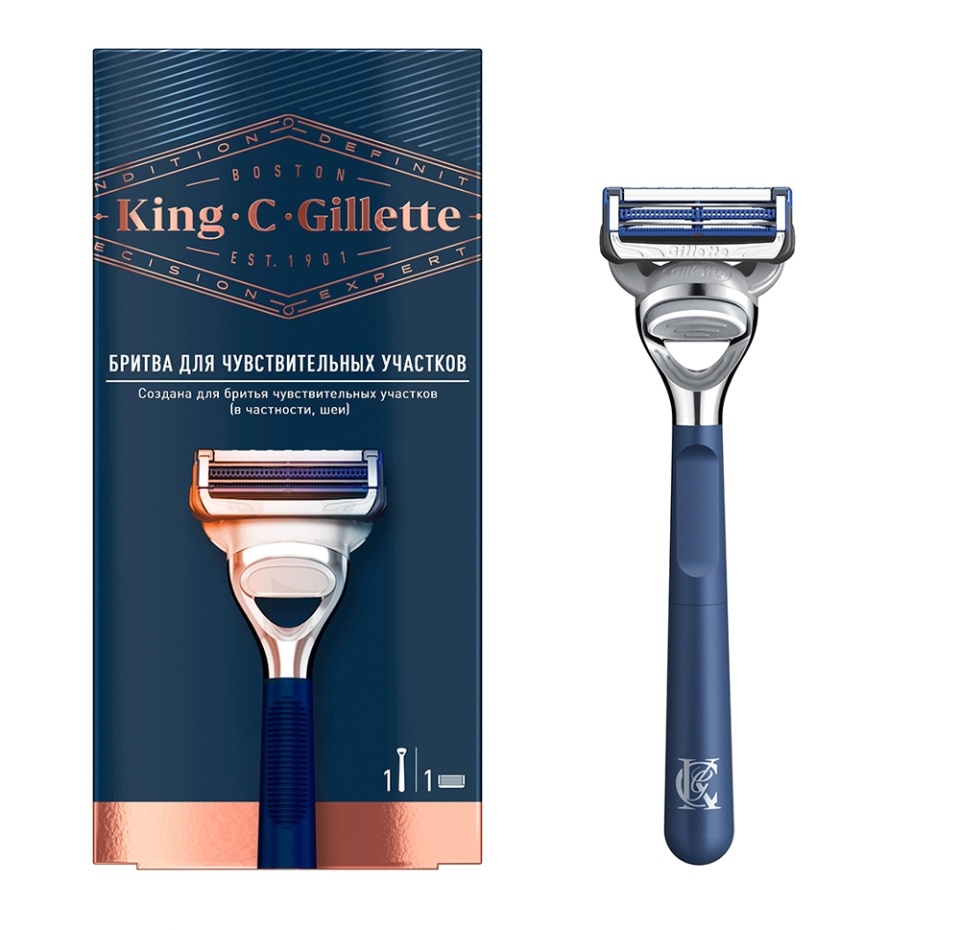 

Бритва King C. Gillette для чувствительных участков с 1 сменной кассетой 1 шт