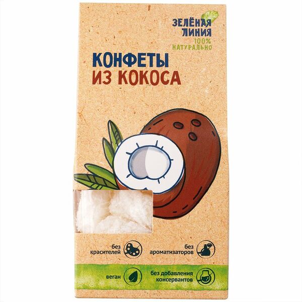 Конфеты кокосовые Зелёная Линия, 90г