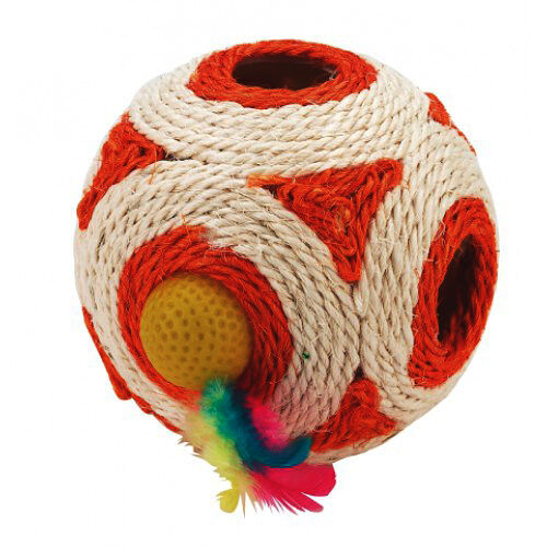 Игрушка для кошек Шар сизалевый с игрушкой оранжевый 11,5 см