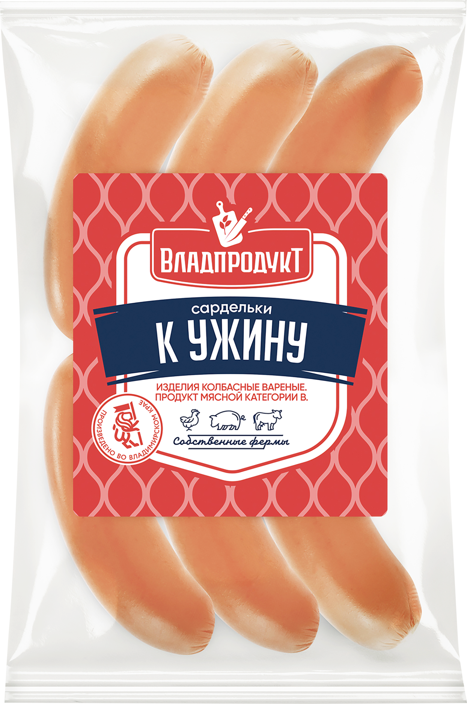 

Сардельки ВЛАДПРОДУКТ К ужину вес до 1.2кг