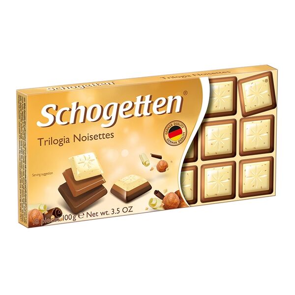 Шоколад смешанный Trilogia Schogetten с грильяжем и фундуком, с джандуей и фундуком 100 г