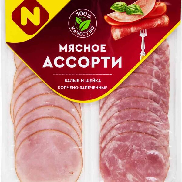 Ассорти мясное копчено-запеченное Останкино балык и шейка, нарезка, 90г