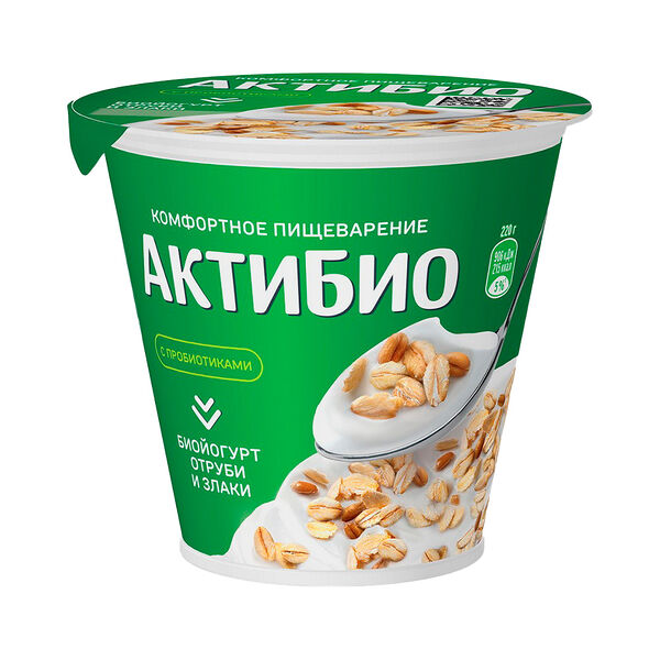 Биойогурт АктиБио с отрубями и злаками 2,9% 220г