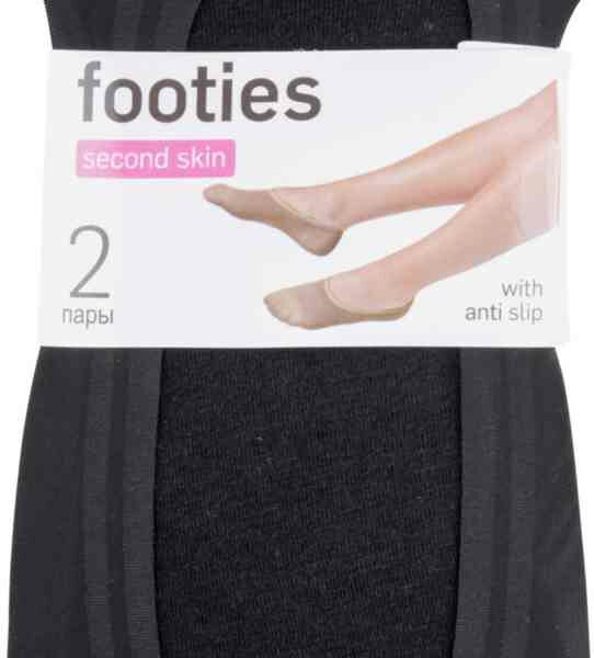 Следки женские Footies Second Skin цвет: чёрный, размер 36-39, 2 пары