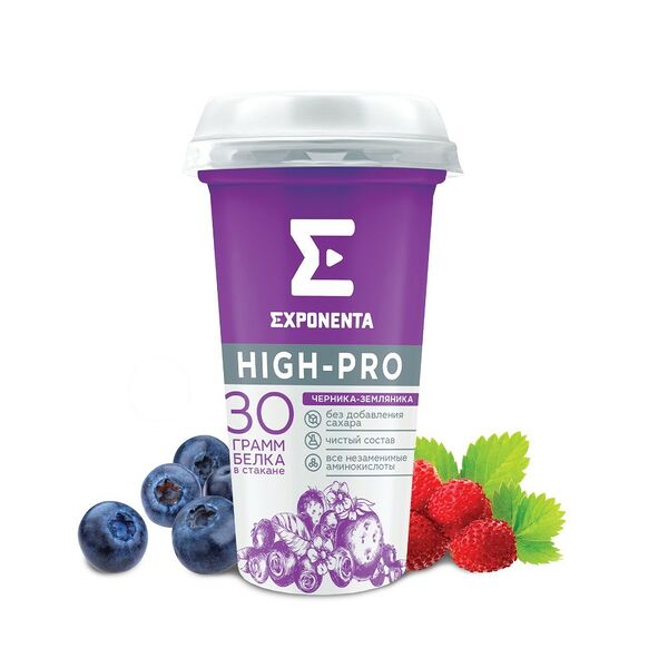 Напиток к/м High Pro обезжир обог белком ЧЕРНИКА-ЗЕМЛЯНИКА  п/ст вес 250г EXPONENTA