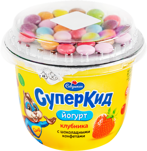 

Йогурт густой Савушкин СуперКид клубника и шоколадные конфеты 2% 103 г