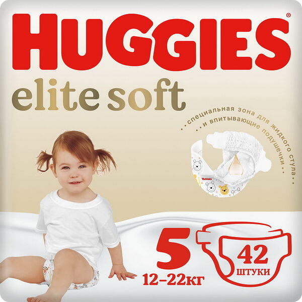 Детские одноразовые подгузники Huggies Elite Soft Mega 5 (12-22кг) 42шт