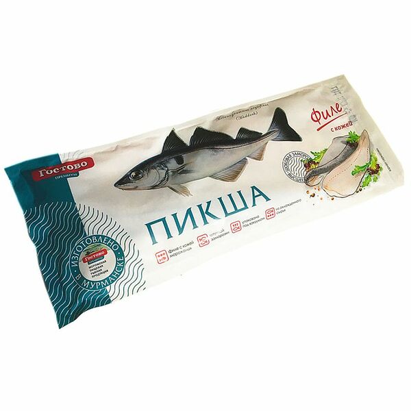 Пикша Гостово филе с кожей мороженная глазированная, 600г