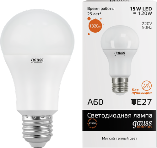 

Лампа светодиодная GAUSS E27 15Вт теплый, груша