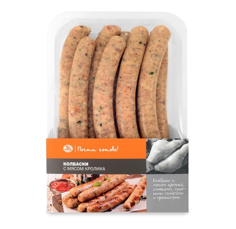 

Колбаски Почти готово с мясом кролика охлажденные 450 г