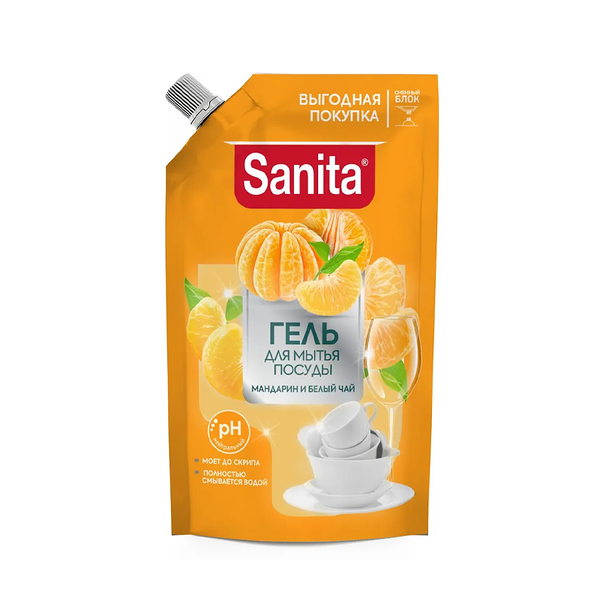 Гель для мытья посуды Sanita Мандарин и белый чай, 900 мл