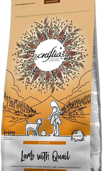 Сухой корм для щенков Craftia Natura для средних и крупных пород из ягненка с перепелкой 2кг