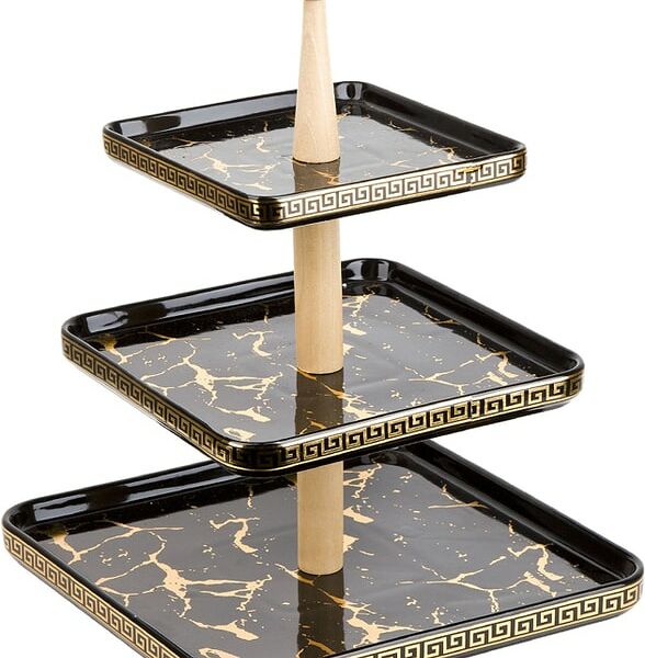 Блюдо сервировочное Nouvelle Home Черный мрамор 3-х ярусное 25*32.5см