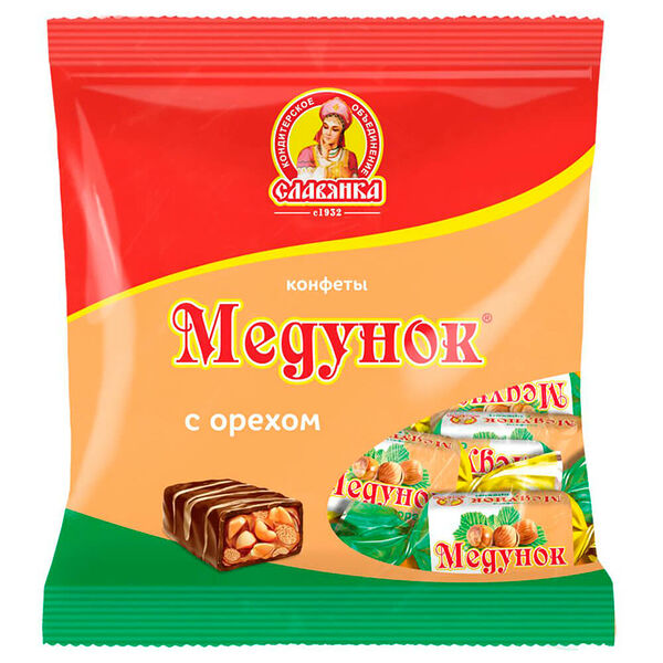 Конфеты медунок 202г с орехом Славянка