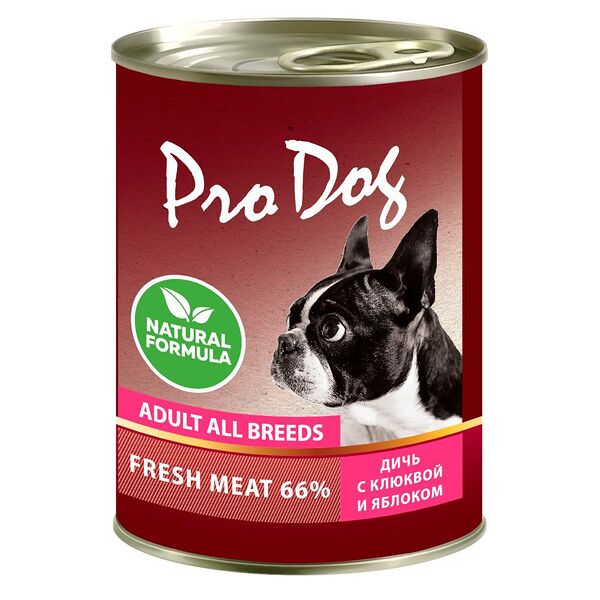 Корм для собак PRO DOG дичь, клюква, яблоко банка
