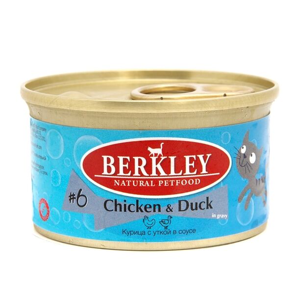 Корм для кошек BERKLEY №6 Курица с уткой в соусе банка, 85г