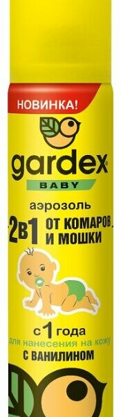 Аэрозоль от комаров и мошки для детей Gardex Baby 2 в 1 с ванилином с 1 года