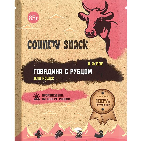 Country snack пауч для кошек (в желе) Говядина и рубец
