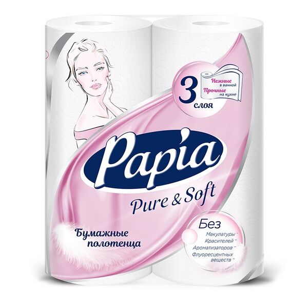 Бумажные полотенца Papia Pure&Soft 3 слоя 2 рулона