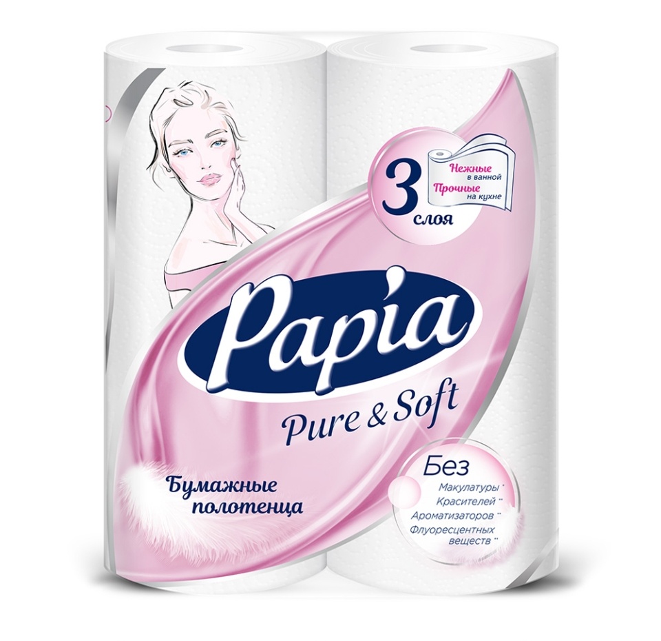 

Бумажные полотенца Papia Pure&Soft 3 слоя 2 рулона
