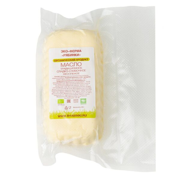 Масло сладко-сливочное «Традиционное» 82.5% Organic, эко-ферма «Рябинки»