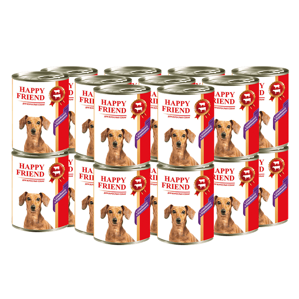 Корм для собак HAPPY FRIEND с говядиной и бараниной банка 410 г (упаковка - 20 шт)