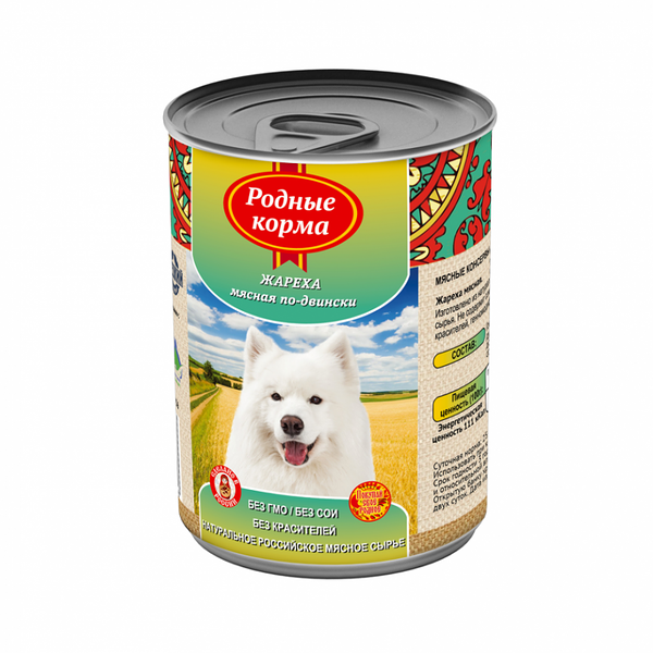 Влажный корм Родные Корма для взрослых собак, Жарёха мясная по-двински 410 гр