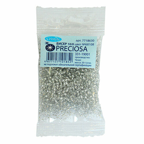 (68108) 331-19001-10/0 Бисер прозрачный с алюмин.центром 10/0, круг.отв., 20гр Preciosa,упак