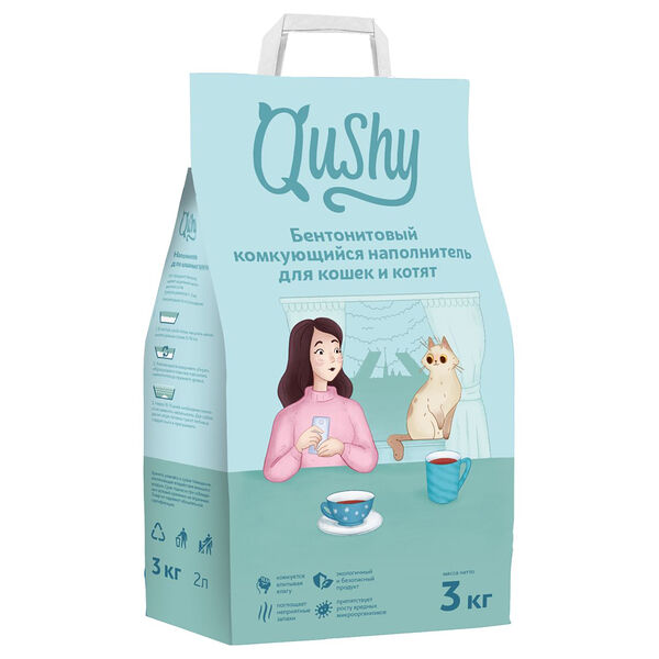 Qushy наполнитель минеральный комкующийся 6 кг., 12 л.