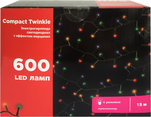 

Электрогирлянда для внутренних помещений и улицы Lumineo 600LED-ламп, 15м, мультиколор, IP44 Арт. 9901177