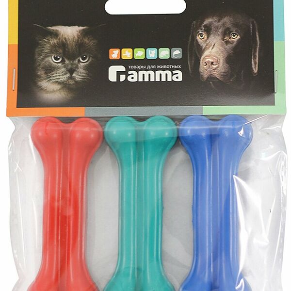 Кость литая метательная игрушка для собак резина цветной 7,5 см, Гамма