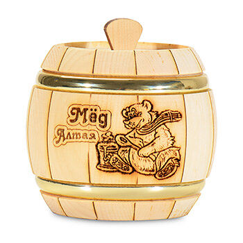 Мёд разнотравье в деревянном бочонке, «Алтайский пчелоцентр»