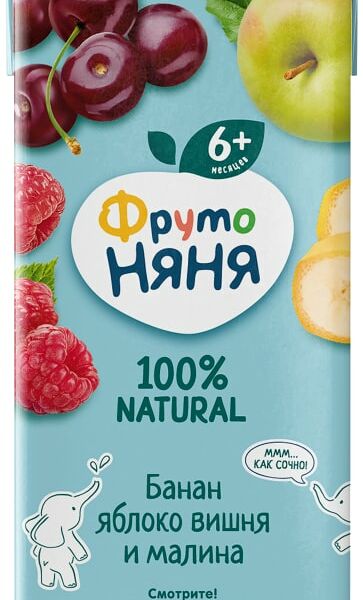 Сок ФрутоНяня банан, яблоко, вишня и малина, 200 мл