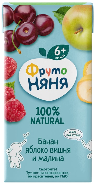 

Сок ФрутоНяня банан, яблоко, вишня и малина, 200 мл