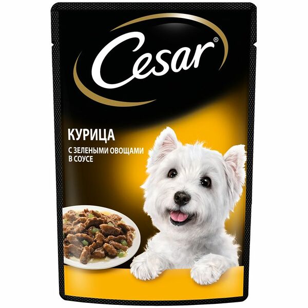 Корм Cesar курица с зелёными овощами в соусе для собак, 85г
