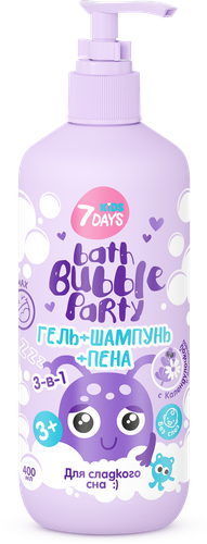 

Гель-шампунь для душа детский 7DAYS Bath bubble party 3в1 с календулой, 400мл