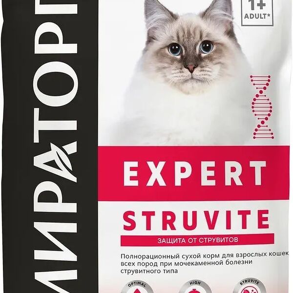 Полнорационный сухой корм для взрослых кошек всех пород при мочекаменной болезни струвитного типа Мираторг 400г