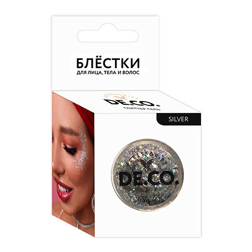 Блестки Deco Miamitats для лица, тела и волос by Miami tattoos (Silver), 3.2 г